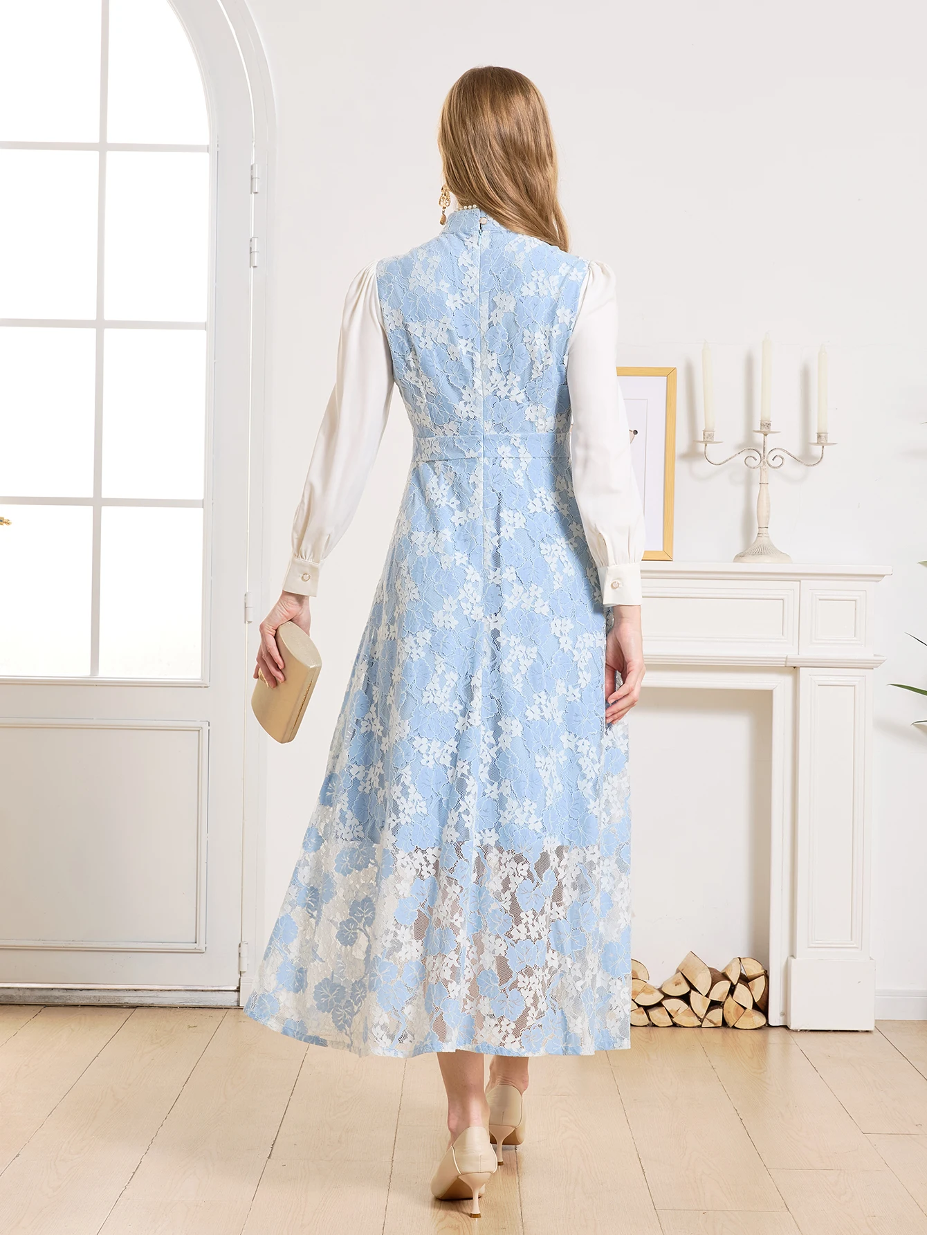 DEVCHATA Elegantes Damenkleid Frühling Sommer Luxuriöse Spitze Partykleider Langarm Dame Formelle Abendkleidung