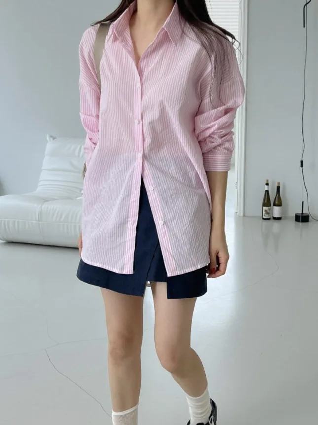 Chic Spring Classic Plaid Long Sleeve Casual Shirt Turn-down Collar Loose Fit Versatile Women's Fashion Korean Style Spring A...