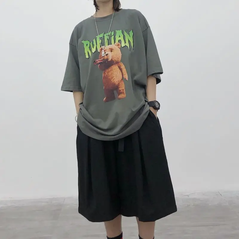 Pantaloncini casual larghi estivi solidi streetwear giapponese Pantaloni da cinque pollici a vita alta sopra il ginocchio da donna