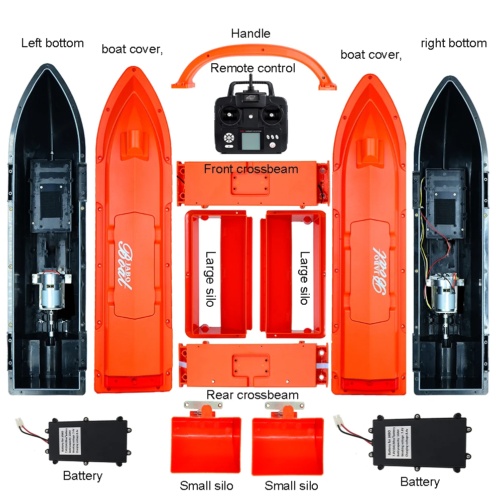 

DIY JABO5CG large 4-Bait silo GPS fish finder bait boat with 10 languages 32 positioning, 500 m auto navigation