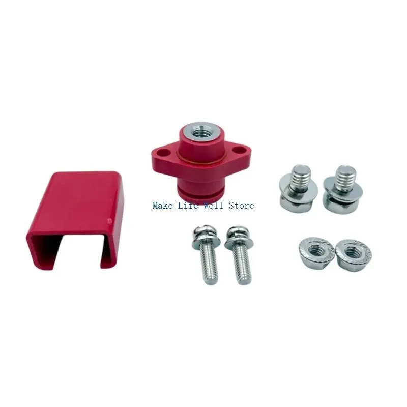 Power Distribution Block Through-Panel Binding Post Set with 80 A Current Capacity, Threaded Ends, and Two-Hole Mounting Plates