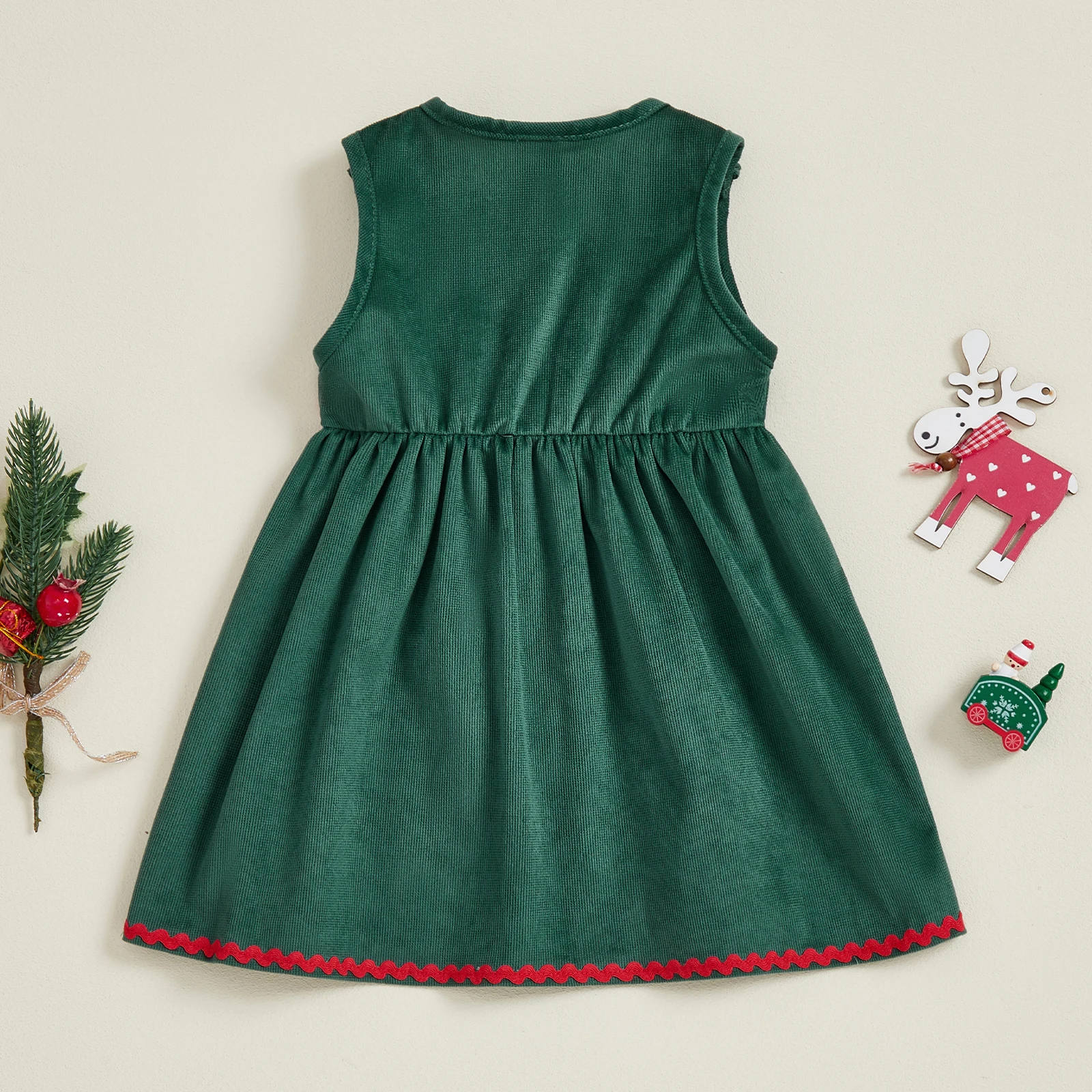 FOCUSNORM 0-4Y جميل الاطفال الفتيات عيد الميلاد سروال قصير فستان سانتا كلوز التطريز القوس ديكور الجولة الرقبة بلا أكمام ألف خط فستان #6