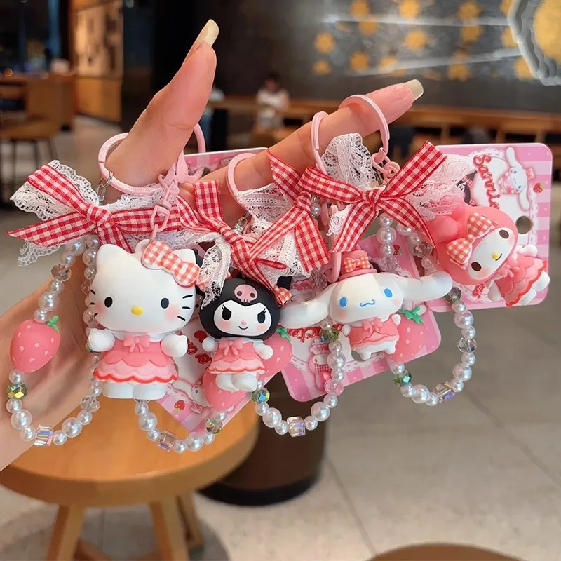

New Hello kitty Kuromi Keychain Cute Creative Dolls Schoolbag Hanging Car Keyring Ornaments Toy Birthday Gift for