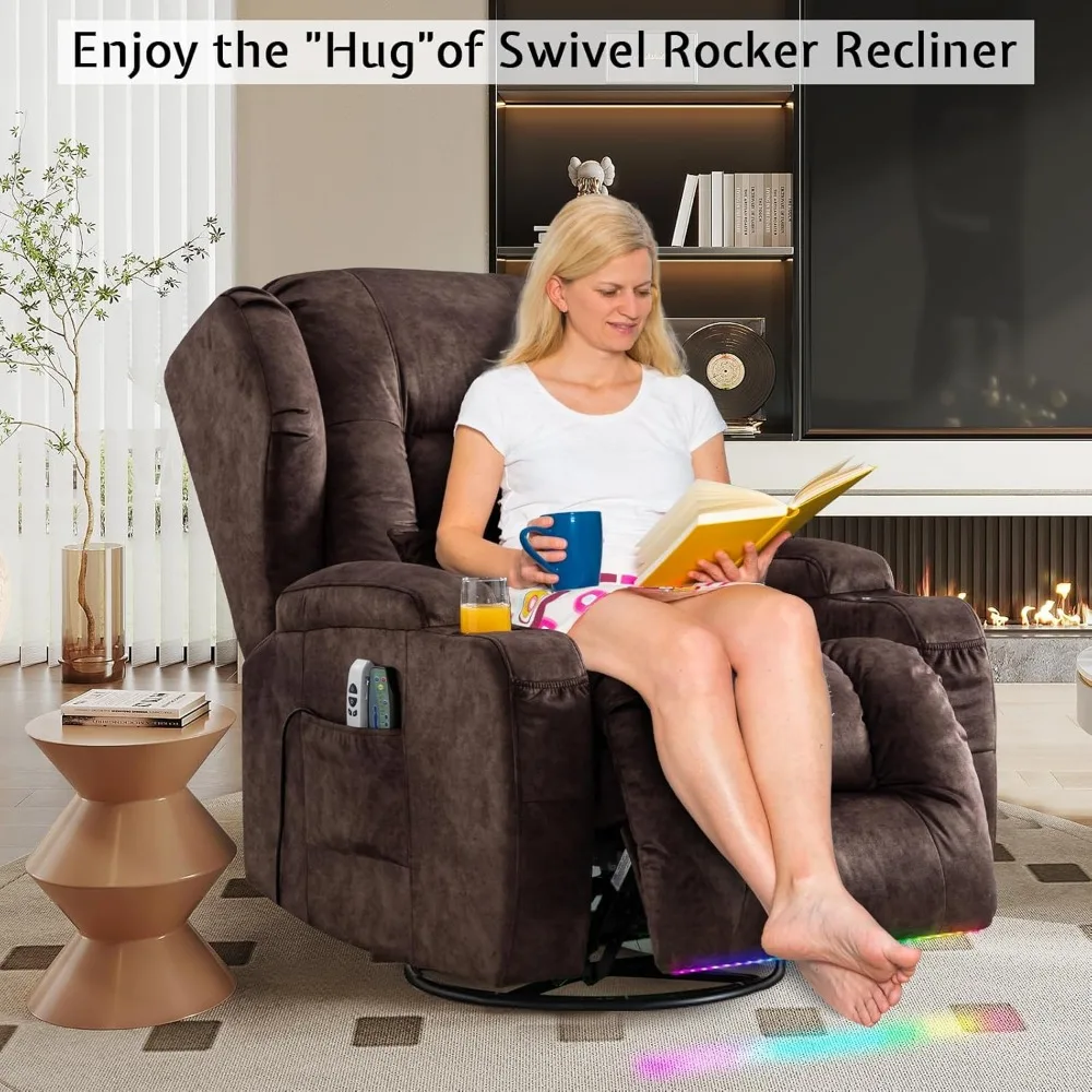 كرسي هزاز دوار كهربائي مع تدليك وحرارة، أريكة استلقاء على الحائط كهربائية للبالغين مع ضوء LED/حاملات أكواب #4