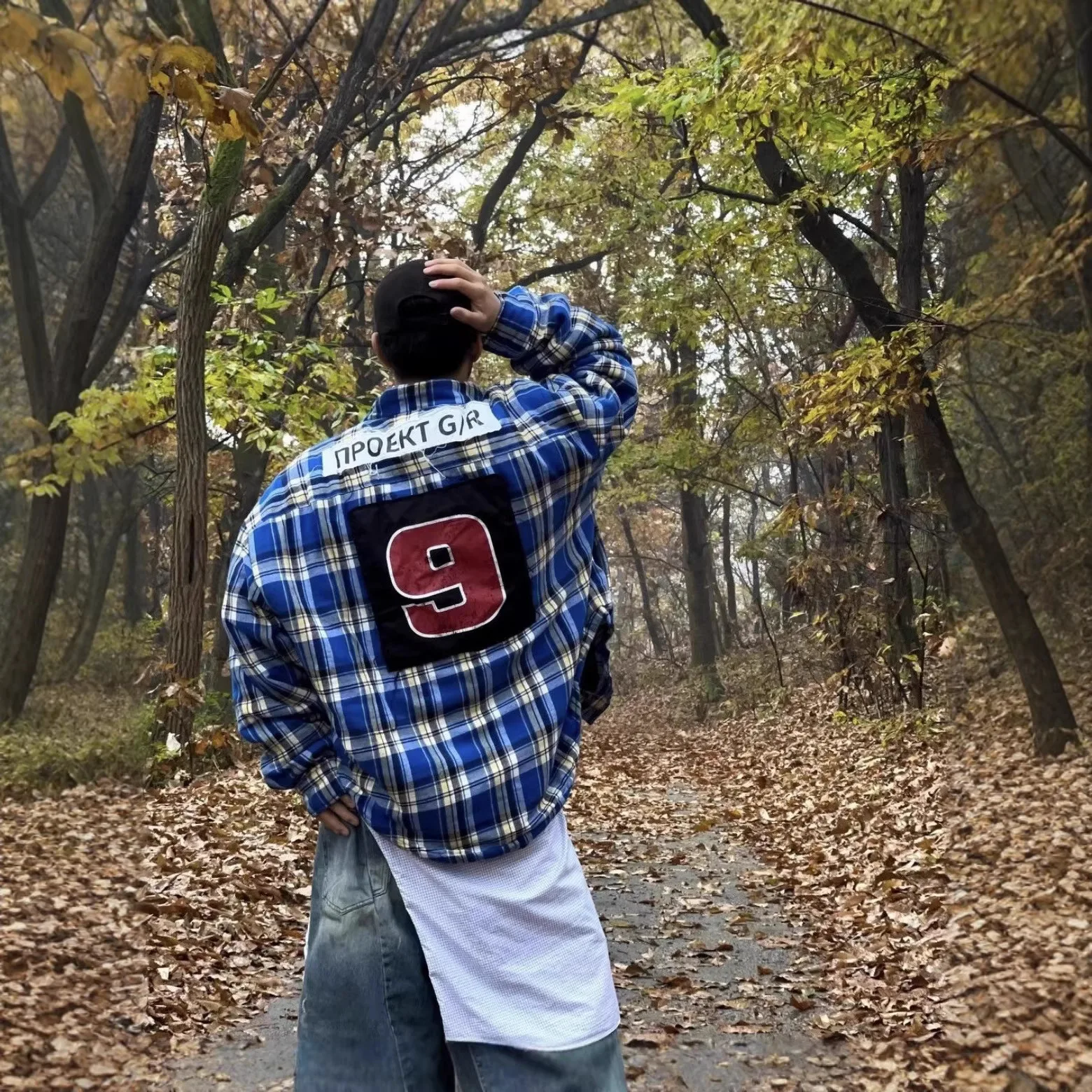 

Grailz new autumn-winter Russian letter-patterned printed checkered form-fitting cotton coat, for both men and women Project G/R