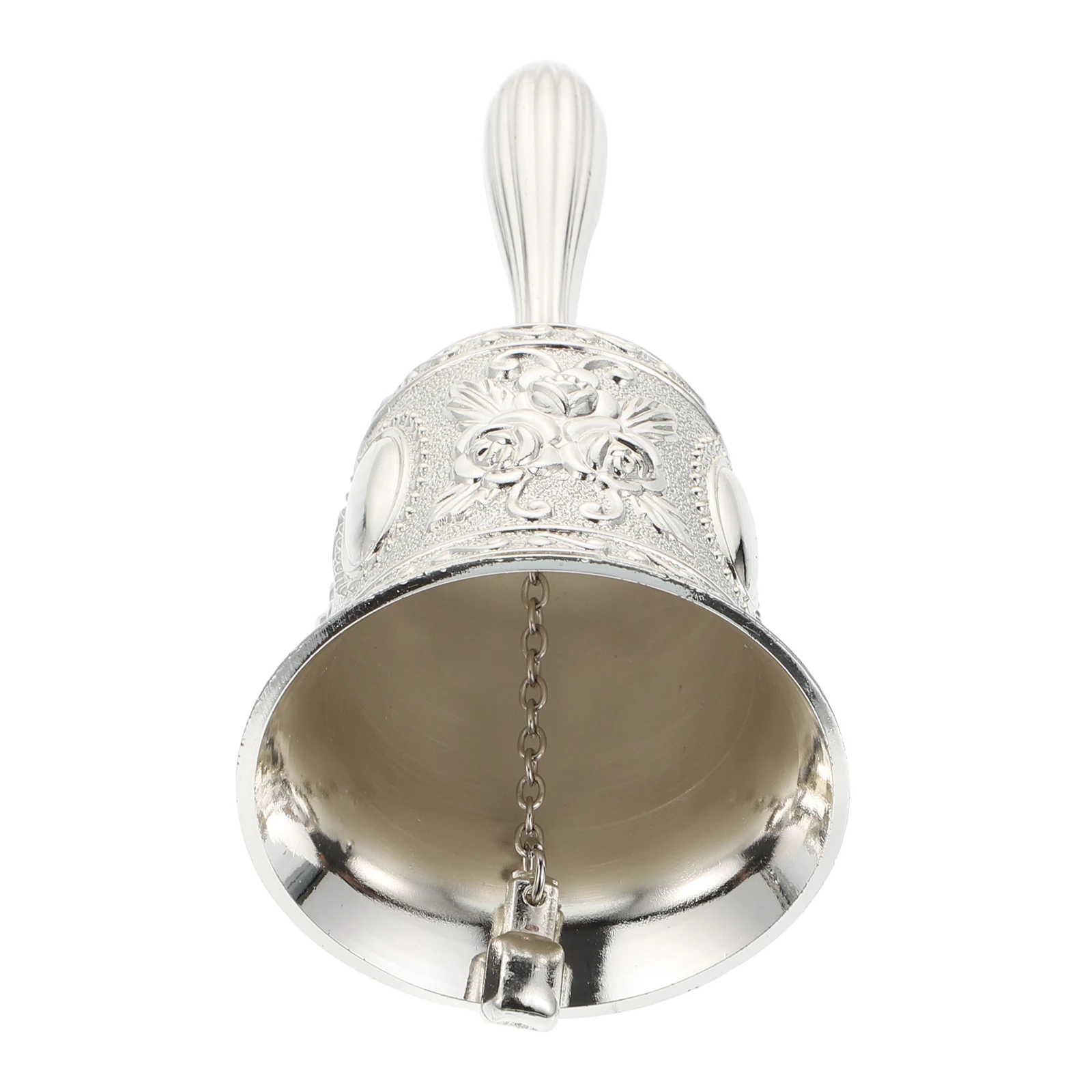 

1pc Zinc Alloy Hand Bell Retro Silver Call Bells Handheld Dinner Chime Restaurant Service Clear Sound Signal Tin Color Christmas