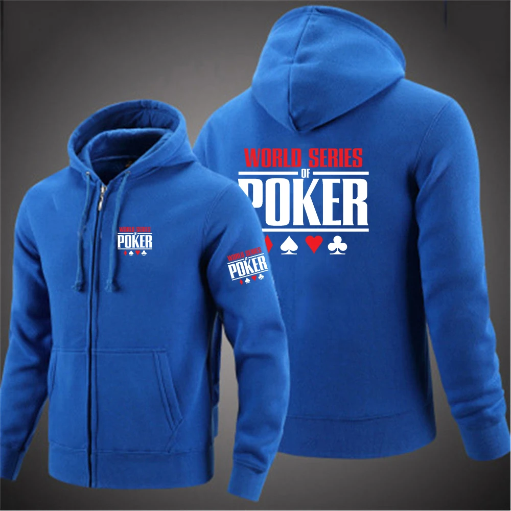 World Series of Poker 2023 men Zipper Hooded Solid Color Long Sleeved Cotton Sweatshirt Fashion all-match Pullover Hip Hop Coat