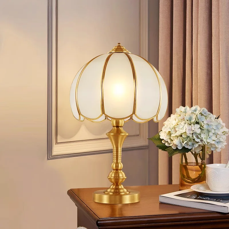 American Retro Copper E27 Floor Lamp Glass LED Luxury Luminaria Living Room Bedroom Bedside Study Indoor Atmosphere Table Lights