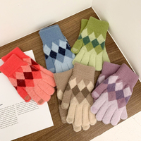 Winter Gloves For Women Girl Touch Screen Thermal Plush Glove Thick Warm Knit Mittens Skiing Outdoor Plaid Velvet Hand Warmer