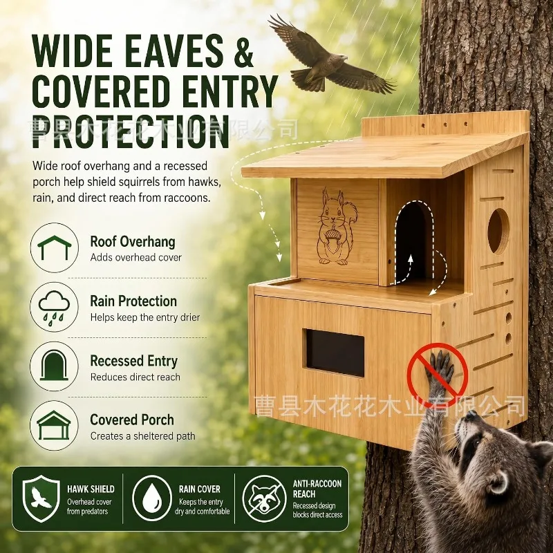 Wooden Squirrel Feeder Outdoor Wall-Mounted Bird Platform for Garden Pet Table Portable