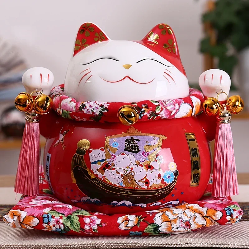 7 inch Ceramic Maneki Neko Lucky Cat Money Box Fortune Cat Home Decor Piggy Bank Festival Mascot Wedding Gift