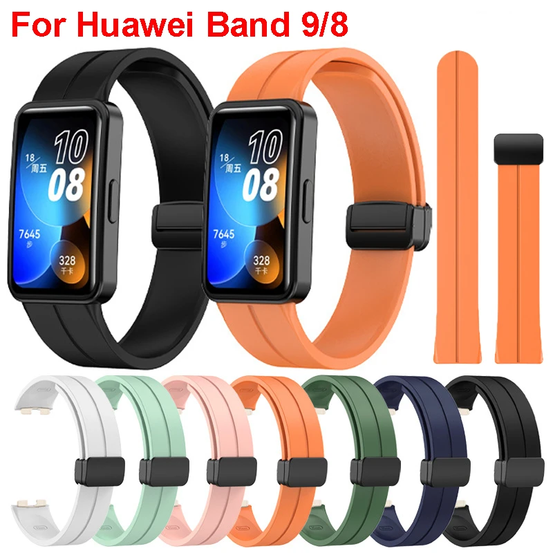 Magnetic Silicone Strap for Huawei Band 9 8 Smart Watch Replacement Wristband Soft Sport Bracelet for Huawei Band 8 Accessories