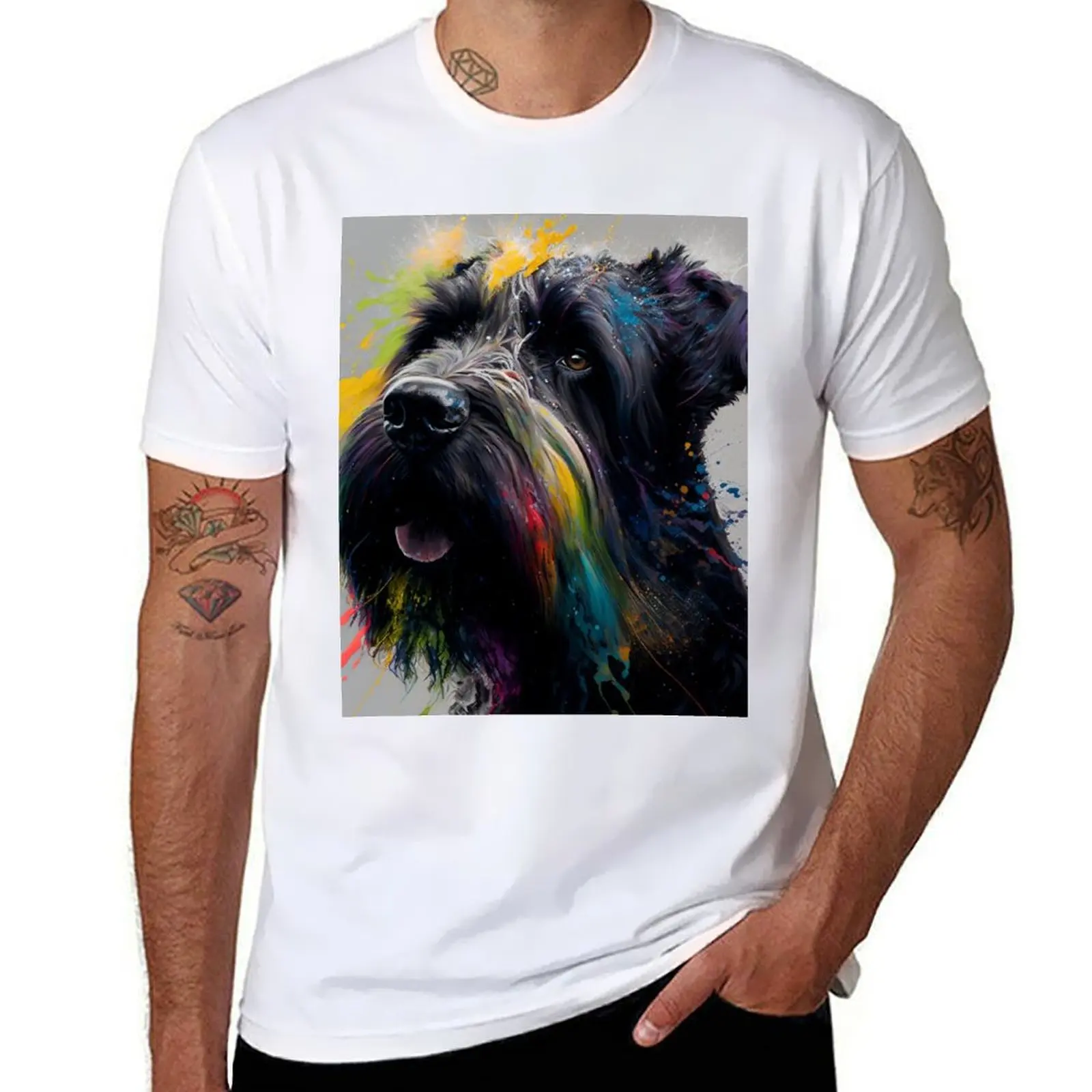 

Synesthetic Schnauzer Painting Dog Artwork Giant Splash T-Shirt Casual Streetwear Short Sleeve Tee