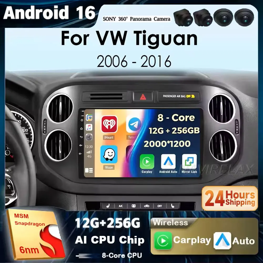 Android16 Autoradio für Volkswagen VW Tiguan 2006 2010 2016 Golf Plus Wireless Carplay Android Auto Autoradio Multimedia-Player