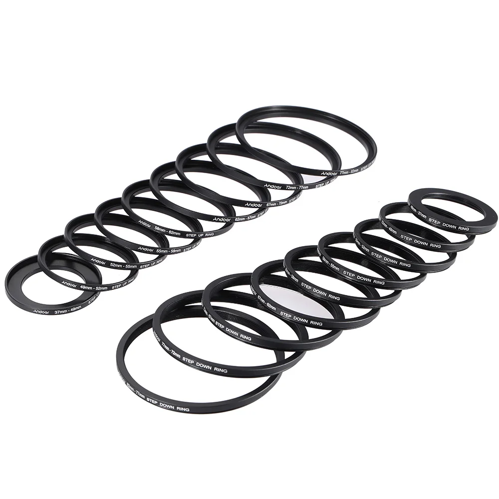 

Andoer 37-49-52-55-58-62-67-72-77-82 мм переходник-адаптер для фильтров/объективов, металлический, высококачественный комплект