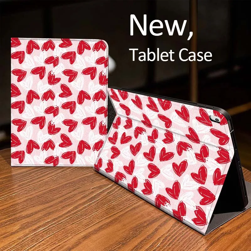 

Cartoon Red Heart Pattern For iPad Pro mini Air 1 2 4 3 5 6 7 8gen 9gen 11 M2 M3 M4 6th 7th 10th 11th Gen 2025 Tablet Case