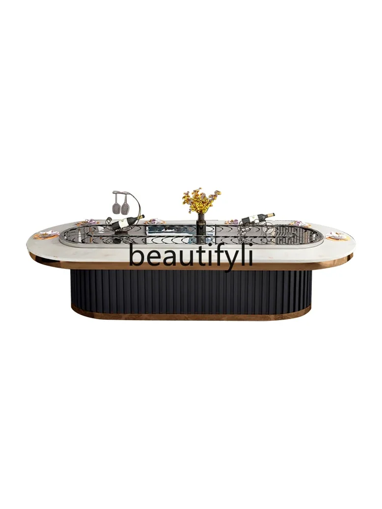 

11zElectric rotating dining table and chairs oval rectangular rock slab dining table with hot pot turntable restaurant