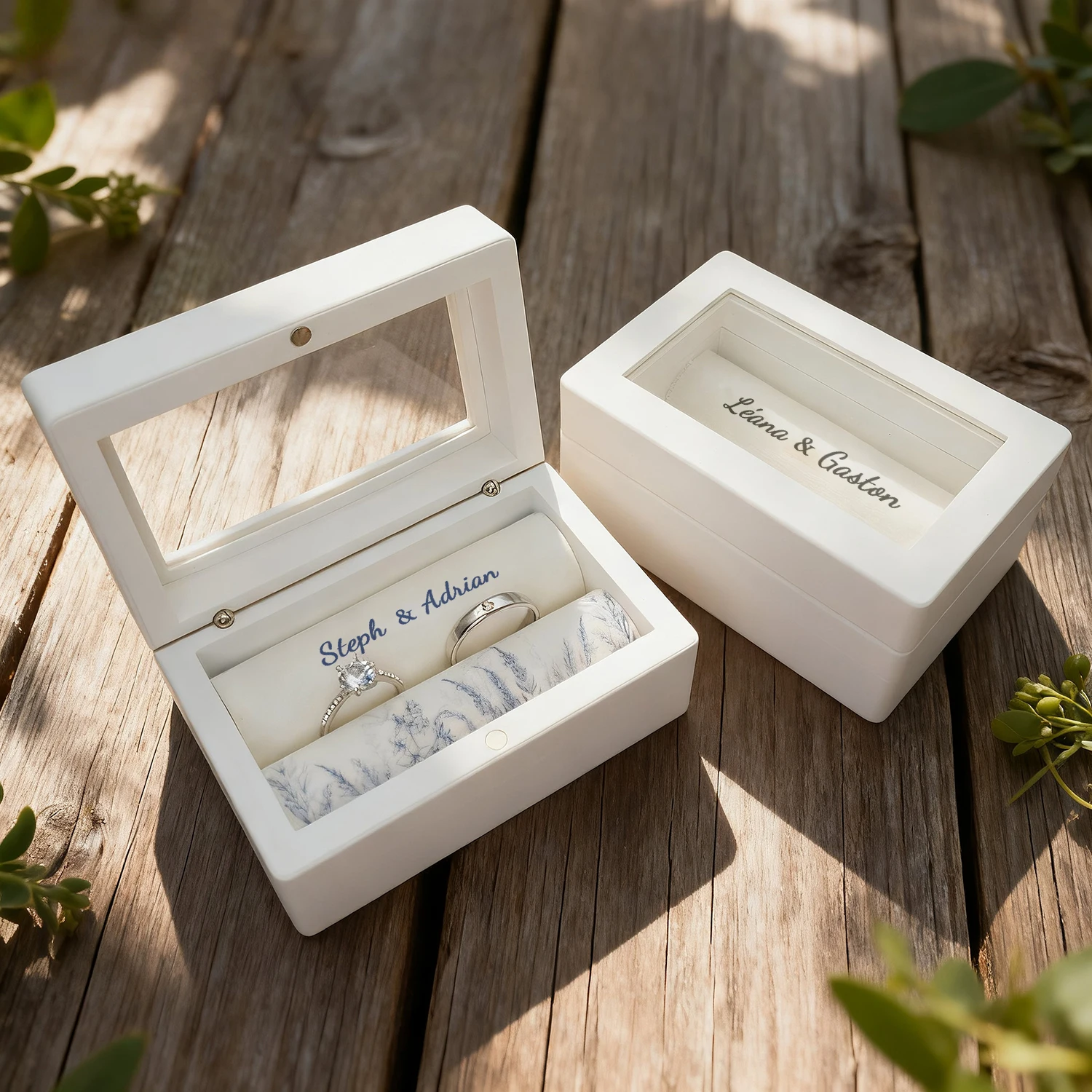 شخصية خاتم الزواج حامل الصندوق مخصص حفل زفاف خاتم صندوق أبيض مخصص اسم خاتم مربع شخصية عالية الجودة #4