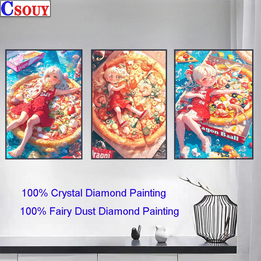 100% Fairy Dust Diy Diamond Painting Cross Stitch Girl sleeping on pizza Embroidery Square Mosaic Home Decor Needlework Crystal