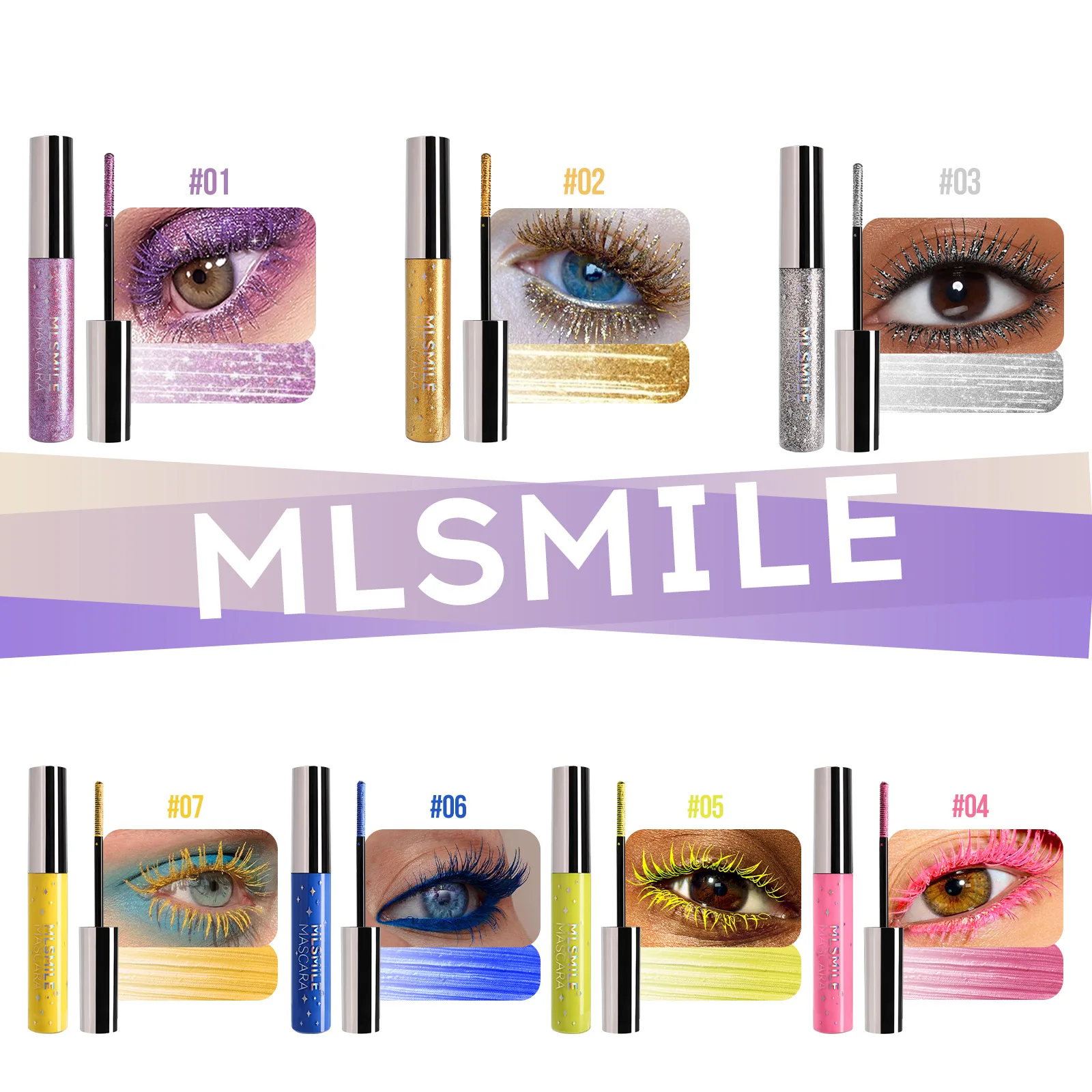 MLSMILE 3D Mascara Verlenging Parelmoer Matte Kleur Mascara Fijne Borstel Wimper Krul Definieer Feestelijke Oogschoonheid Make-Up Mascara