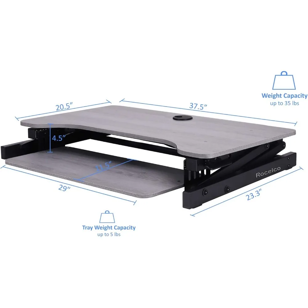 Height Adjustable Desk Converter with Dual Monitor Stand and Retractable Keyboard Tray for Optimal Ergonomics and Comfort