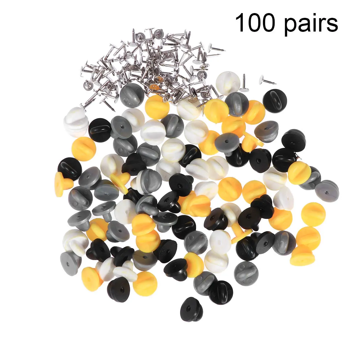 100Pcs Rubber Butterfly Caps Plastic Pin Backs Black White Grey Yellow Alloy Brass Badge Caps Blank Pins Secure Grip