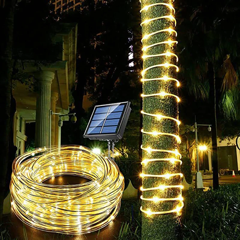 100LED Solar Tube String Light 8 rodzajów wodoodpornych zewnętrznych świateł LED z ciepłego białego drutu miedzianego do ogrodowych oświetlenia