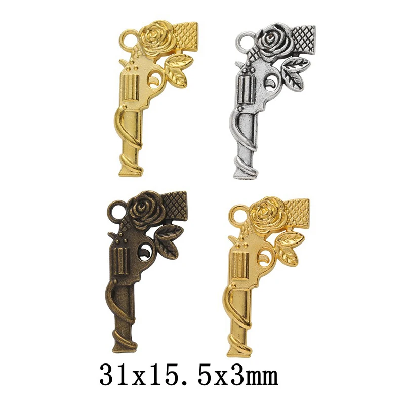 50pcs 15*31MM ZAKKA Grocery Creative Vintage Rose Element Revolver Handmade DIY, Bronze Popular Necklace Jewelry Pendant