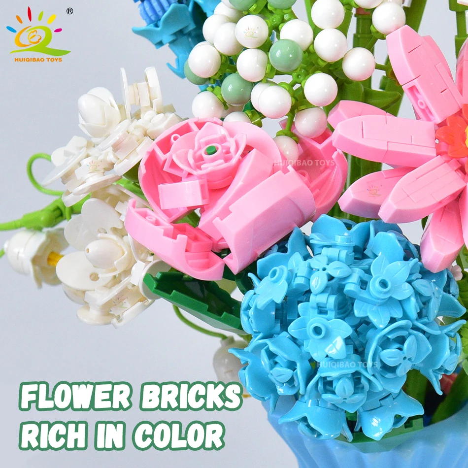 HUIQIBAO DIY Bouquet Building Blocks Rose Sunflower Tulip MOC Friend Flower Bricks Collection Toys for Children Adult Decoration