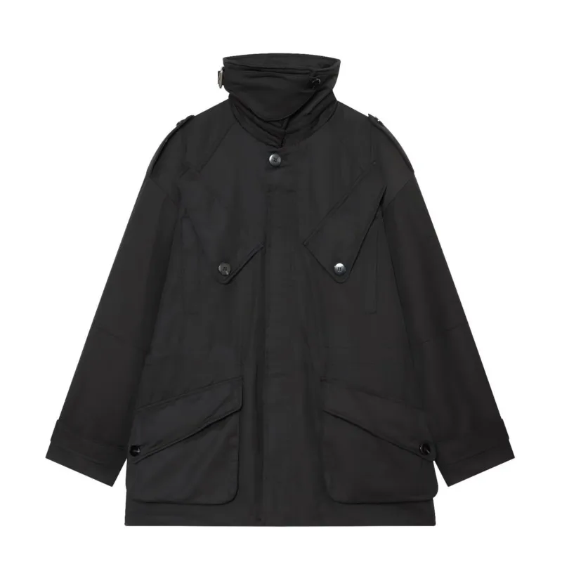 Women's windbreaker stand collar New Autumn Fashion Pocket decoration Casual High Street Versatile Style Female Chic Coats