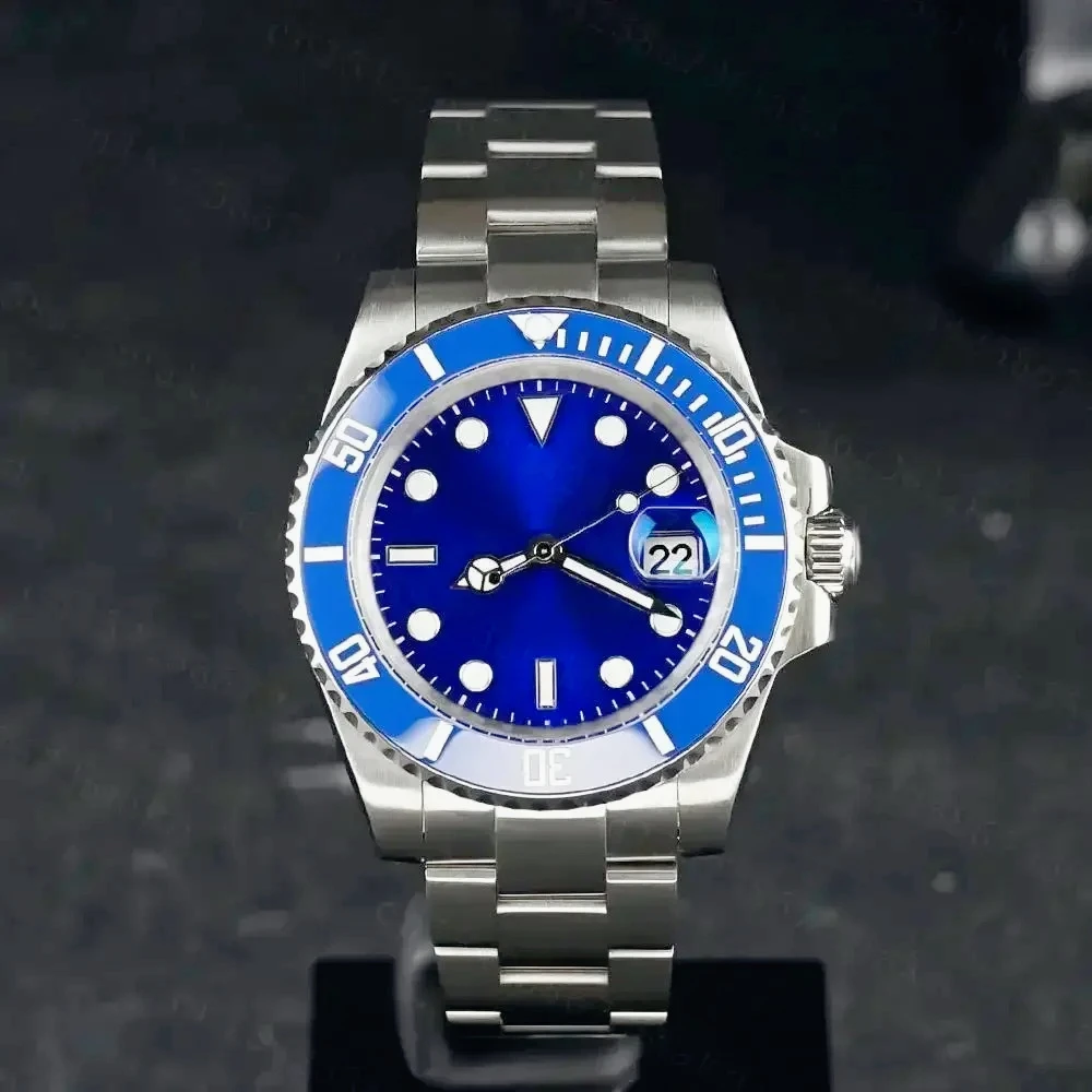 40mm Trendy Men Automatic Mechanical Watches Solid Stainless Steel Bracelet Silver Gold Black Blue Elegant Daily Luxury Style