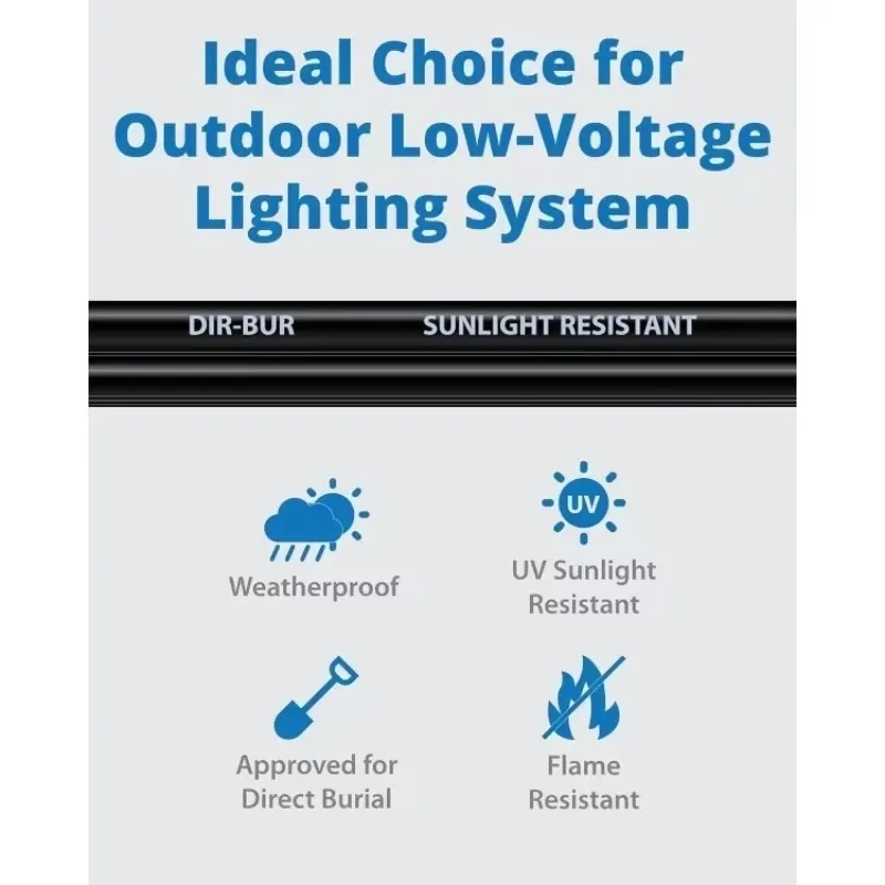 Weatherproof Outdoor Underground Direct Burial Stra，12/2 Low Voltage Landscape Lighting Wire - 500 Feet