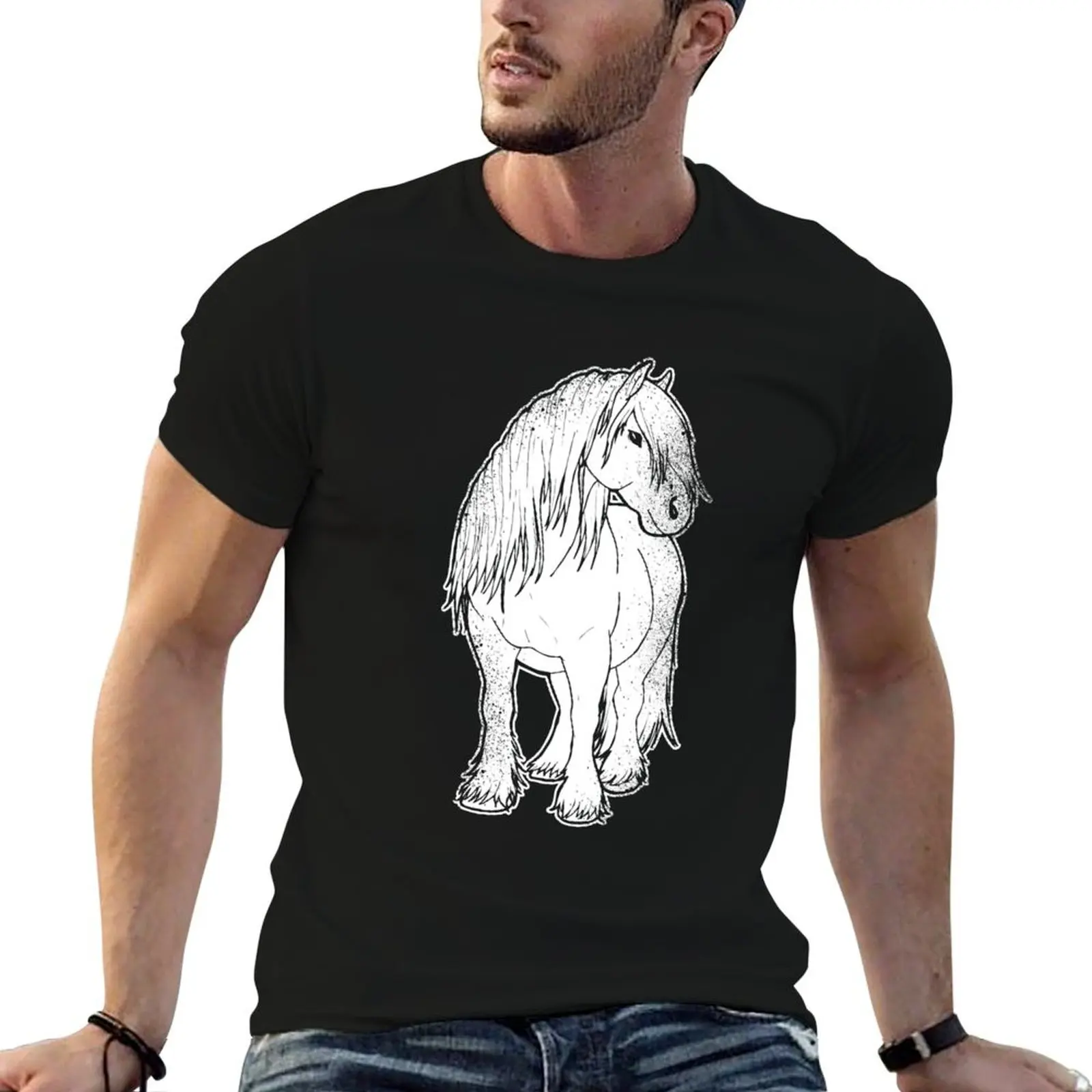 Camisa de hombre, camisetas con gráfico divertido, camiseta de caballo, camiseta para caballo, regalo blanco lechero, carro liso, hombre pesado, percheron