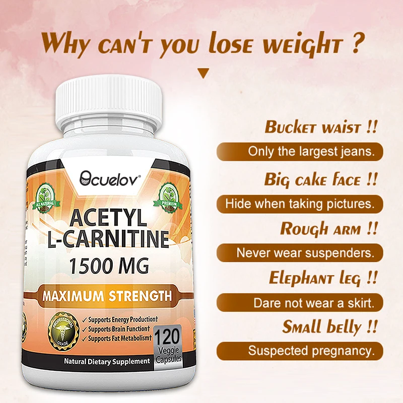 Acetyl L-Carnitine Capsules - Helps Support Brain Health, Improves Energy, Memory and Concentration, and Promotes Fat Metabolism