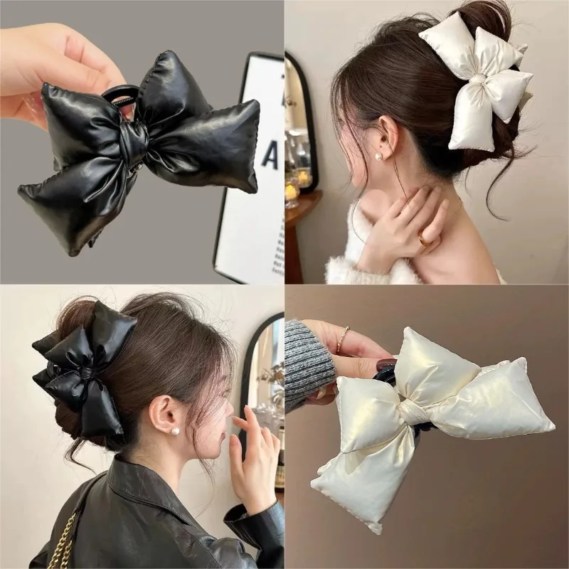 Pinza para el pelo con lazo llamativo de cuero Pu negro, accesorios para el cabello con diseño elegante e atemporal, Pinzas Para El Cabello huma onder onder onder onder onder onder