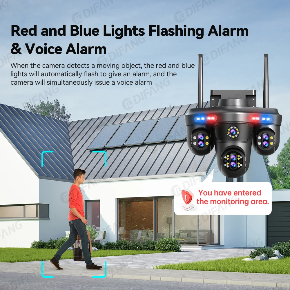 DIFANG 35MP Seven Len WiFi Telecamera esterna Zoom 10X CCTV Telecamera di sorveglianza wireless a quattro schermi Telecamera di sicurezza WiFi con tracciamento automatico