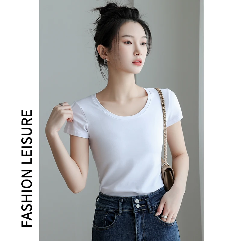 Women Soft Cotton T-shirt O-NECK Solid color Lady Tees Short Sleeve Summer Women\'s clothing All match Female T-shirts  Women Cot