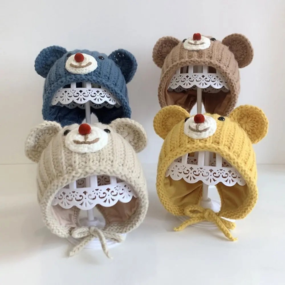 Windproof Cotton Ear Protection Thickening Autumn and Winter Baby Wool Cap Cartoon Bear Knitted Cap Baby Hat