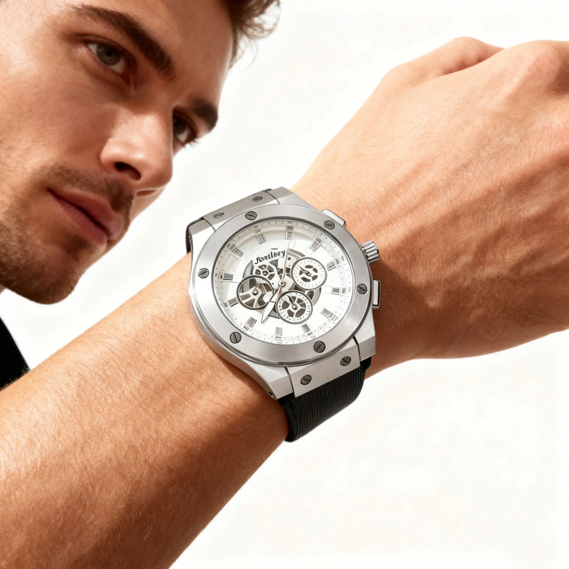 New Fashion Man Luxury Hollow Skeleton Faux Mechanical Watch Men Sports Militray Silicone Quartz Watches Male Clock Reloj Hombre