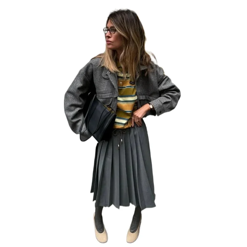 

Autumn and Winter Female Outwears Fashion Zipper Pocket Jacket Women Lapel Solid Vintage Casual Buttons Long Sleeve Loose Coat