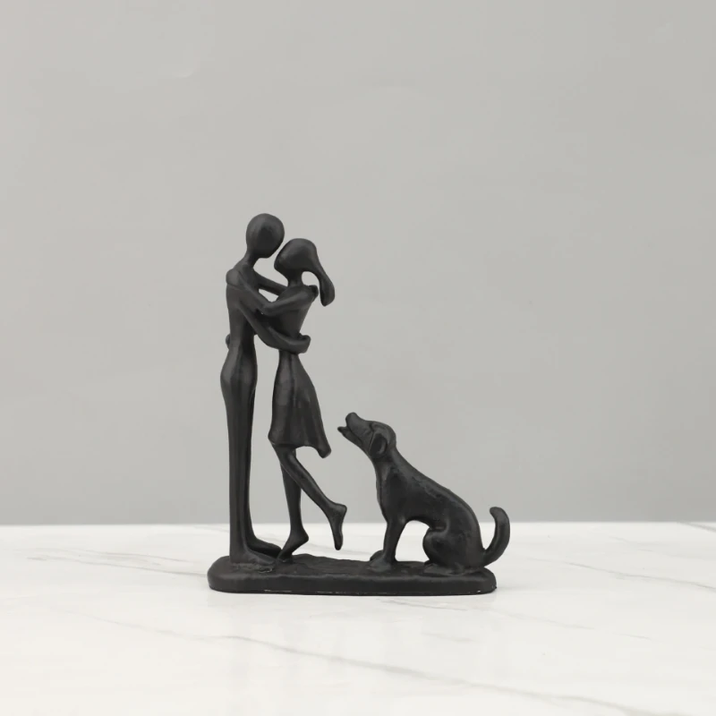 Abstract Cast Iron Couple Statue Kissing Lover Sculpture Modern Metal Art Statue Wedding Anniversary Home Desktop Decoration