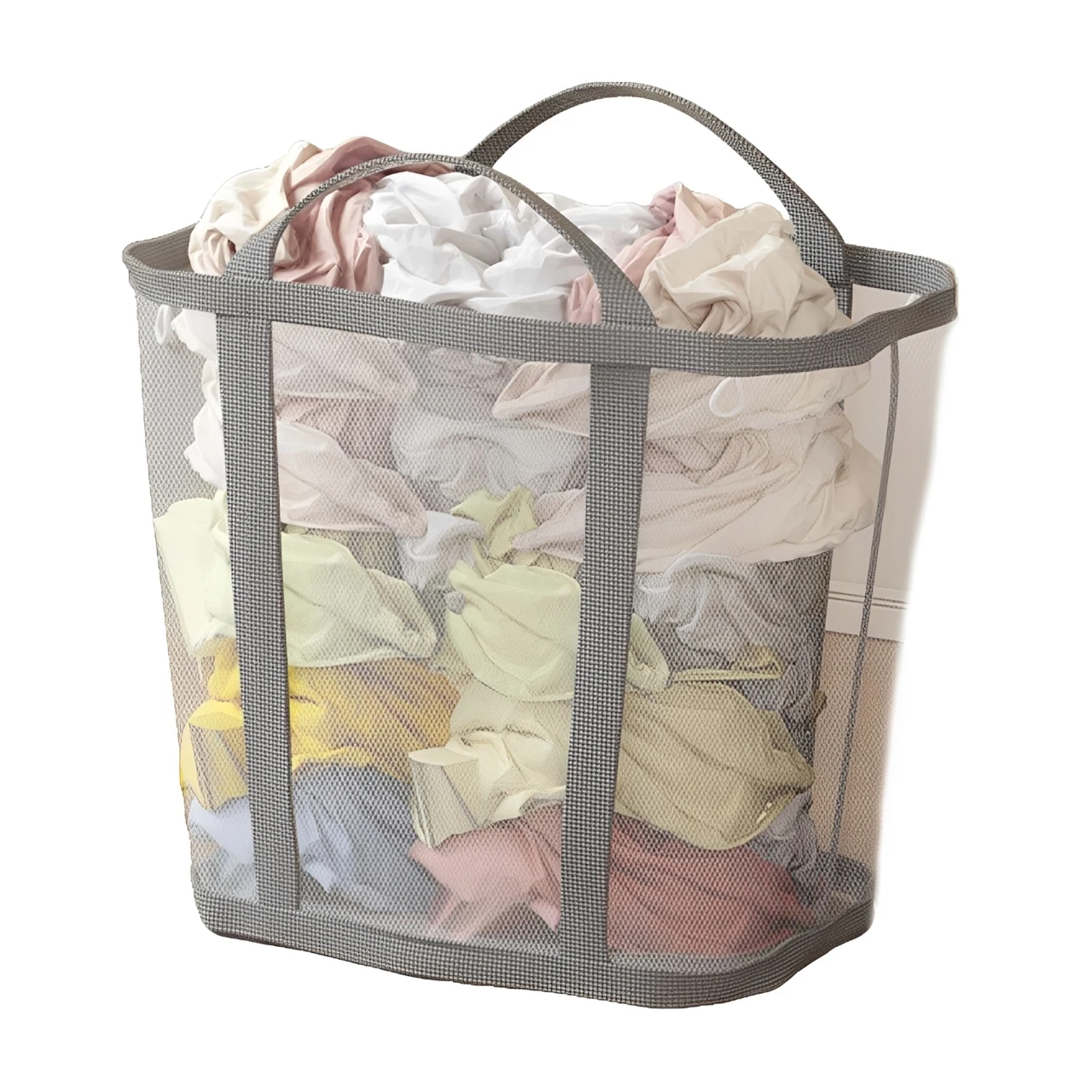 Folding Laundry Basket Mesh Dirty Clothes Basket Breathable Beach Bag,Space-saving Travel Tote Bags For Bathroom, Dorm Or Travel