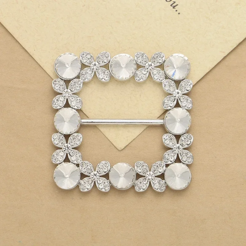 1 X Square Rhinestone Crystal Buckle Fit With Wedding Ribbon