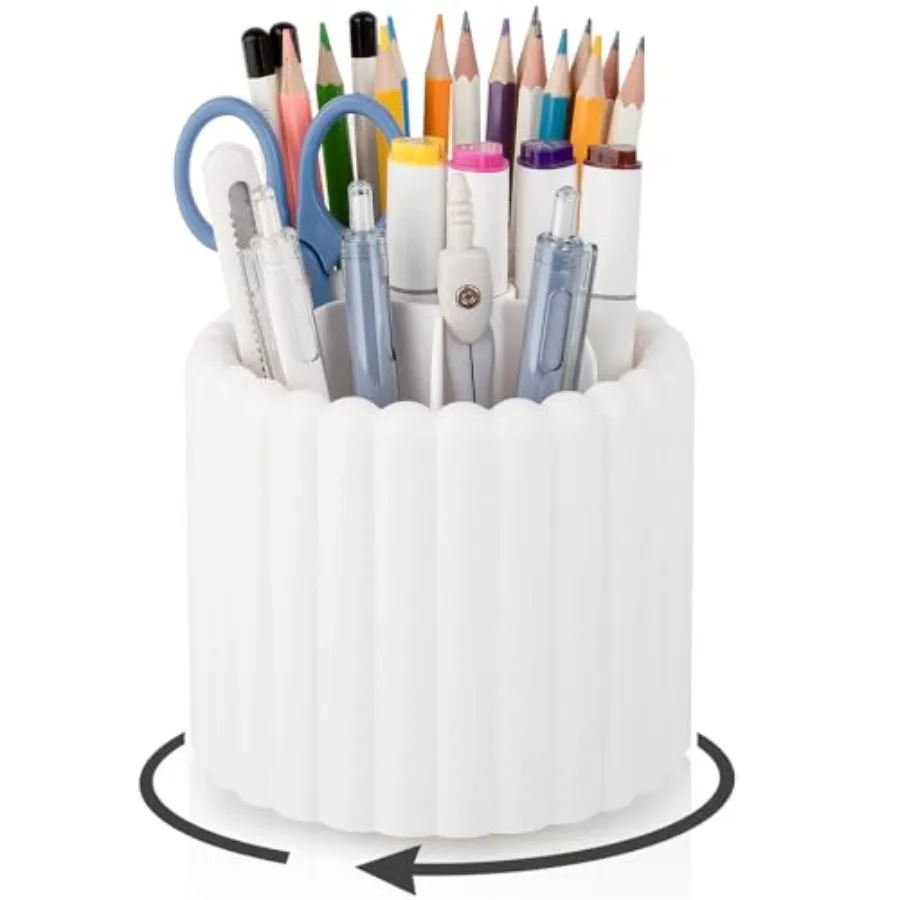 360° Rotating Pen Holder for Desk Removable Pencil Organizer, 7 Slots Pen Cup Cute Office Supplies and Accessories Plastic Desk