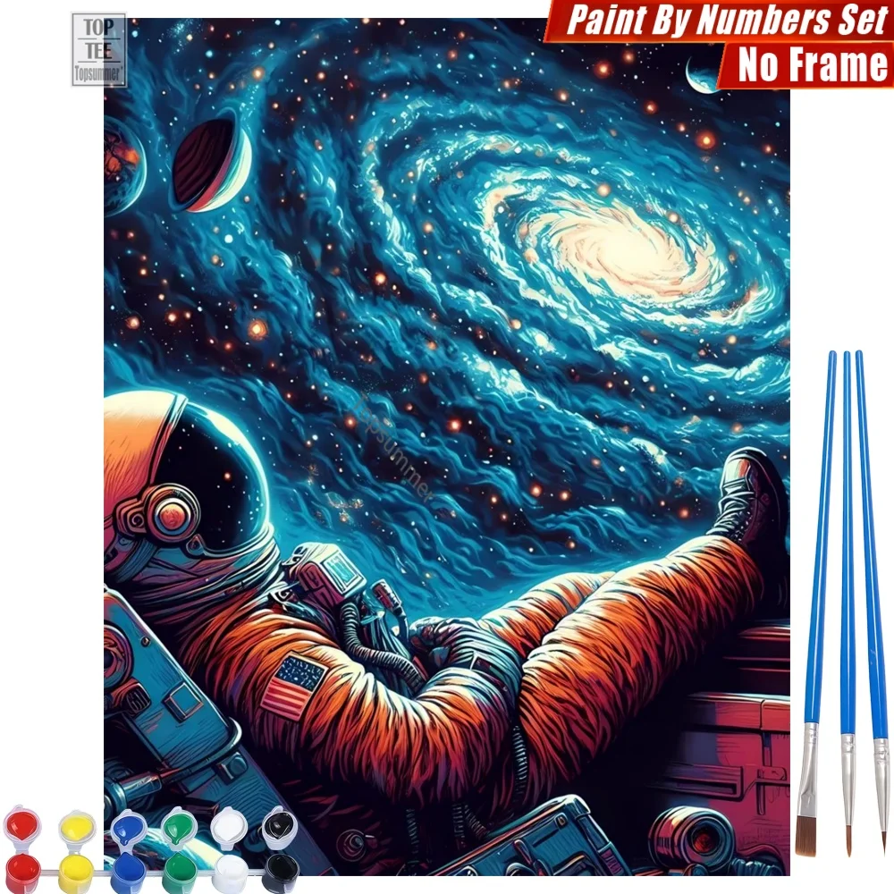 Kit de pintura por números de astronauta de ciencia ficción flotante - Actividades para el hogar con estrellas de la galaxia en espiral, regalo de cumpleaños para el vecino