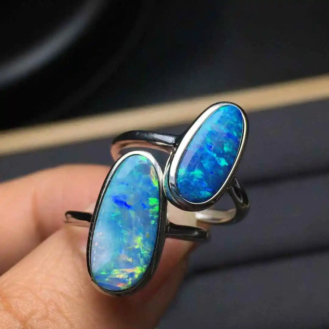 

Unit One Piece 925 Sterling Silver With Natural Rainbow Opal Crystal Gemstone Finger-rings For Gift