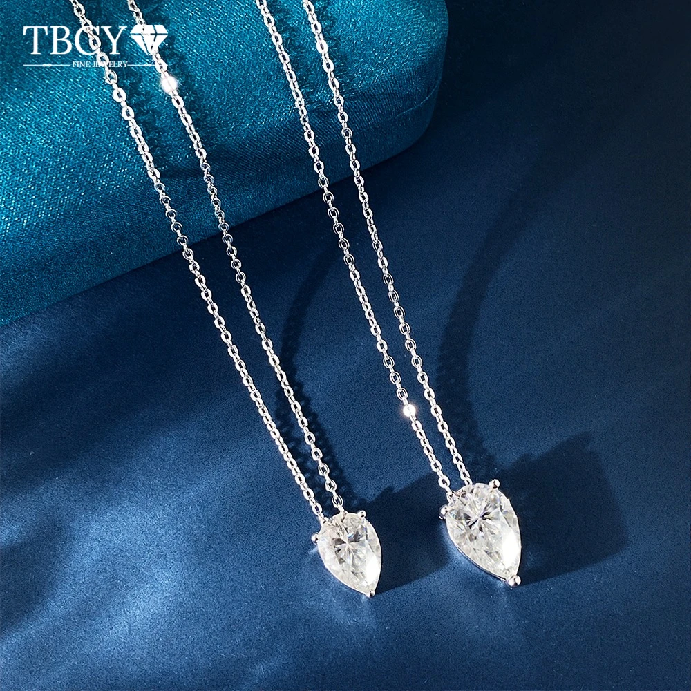 

TBCYD 2ct 4ct D Color Waterdrop Moissanite Necklace Pendant for Women S925 Silver Full Diamond Neck Chain Charm Jewelry