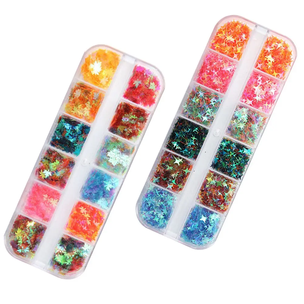 2Boxes Nail Art Sequins For Greeting Card Decoration Gold Flakes Nails Maple Leaf Manicure Glitter Decorations