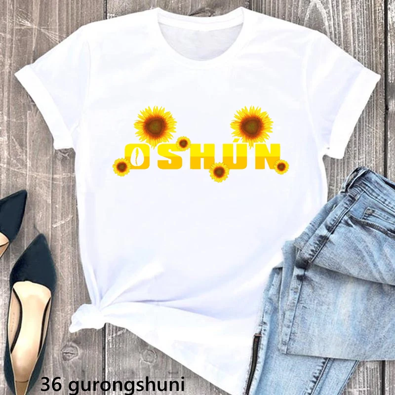 

Oshun With Sunflowers Classic Graphic Print T Shirt Women'S Clothing Summer Short Sleeve Tshirt Femme Harajuku Shirt Streetwear