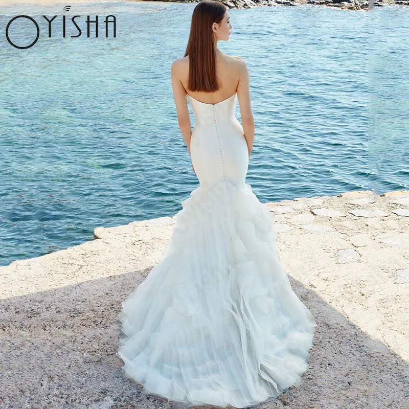 Oyisha Simples Praia Sereia Vestido De Noiva Para As Mulheres Querida Tule Vestidos De Noiva Sem Mangas Aberto Voltar Vestido Novia Custom Made Simples Beach Mermaid Wedding Dress For Women Sweetheart Tulle Bridal Gown